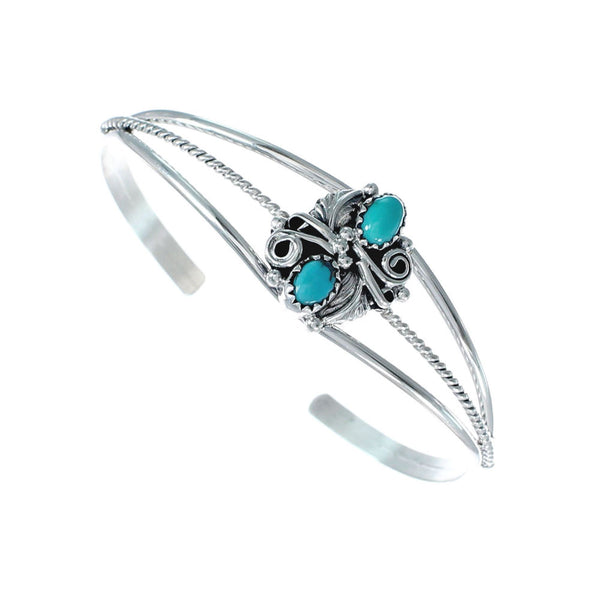 Native American Turquoise Sterling Feather Cuff Bracelet AX129723
